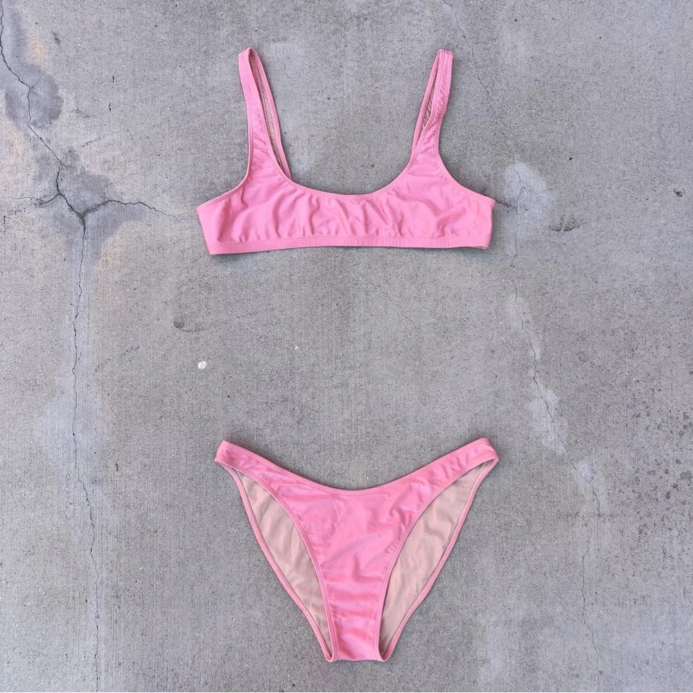 💕 Los Angeles Apparel Pink Bikini Set - Size Large - Picture 1 of 8